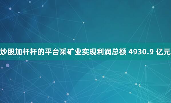 炒股加杆杆的平台采矿业实现利润总额 4930.9 亿元
